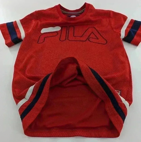 Fila boys size small red mesh throwback jersey style short sleeve shirt - Picture 3 of 9